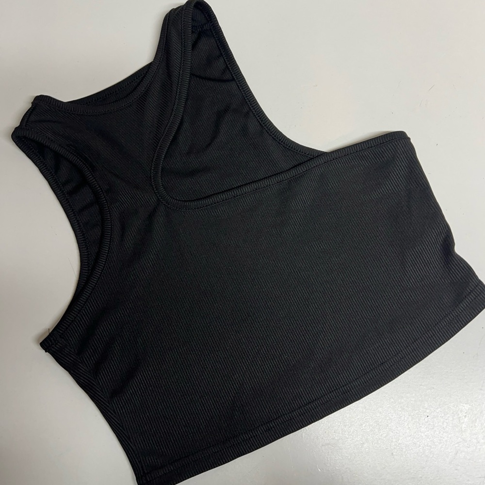 Womens Sleeveless One Shoulder Black Ribbed Crop Top Size Medium EUC